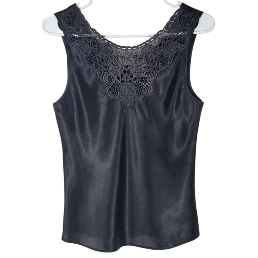2400 * Heather Nicole Vintage Lace Insert Satin Cami Black Size Unknown